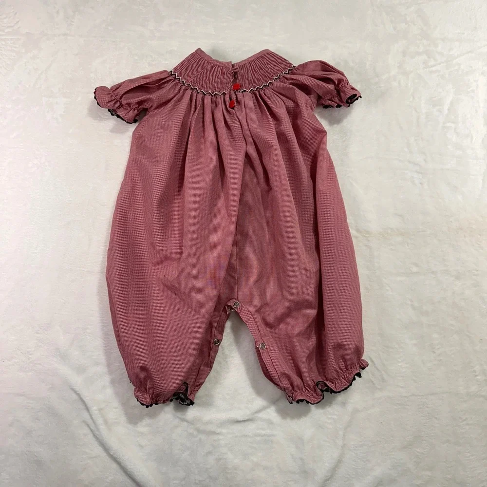 Sassy Lil Sprout Smocked Football Bubble Romper 9M Red Gingham Kids